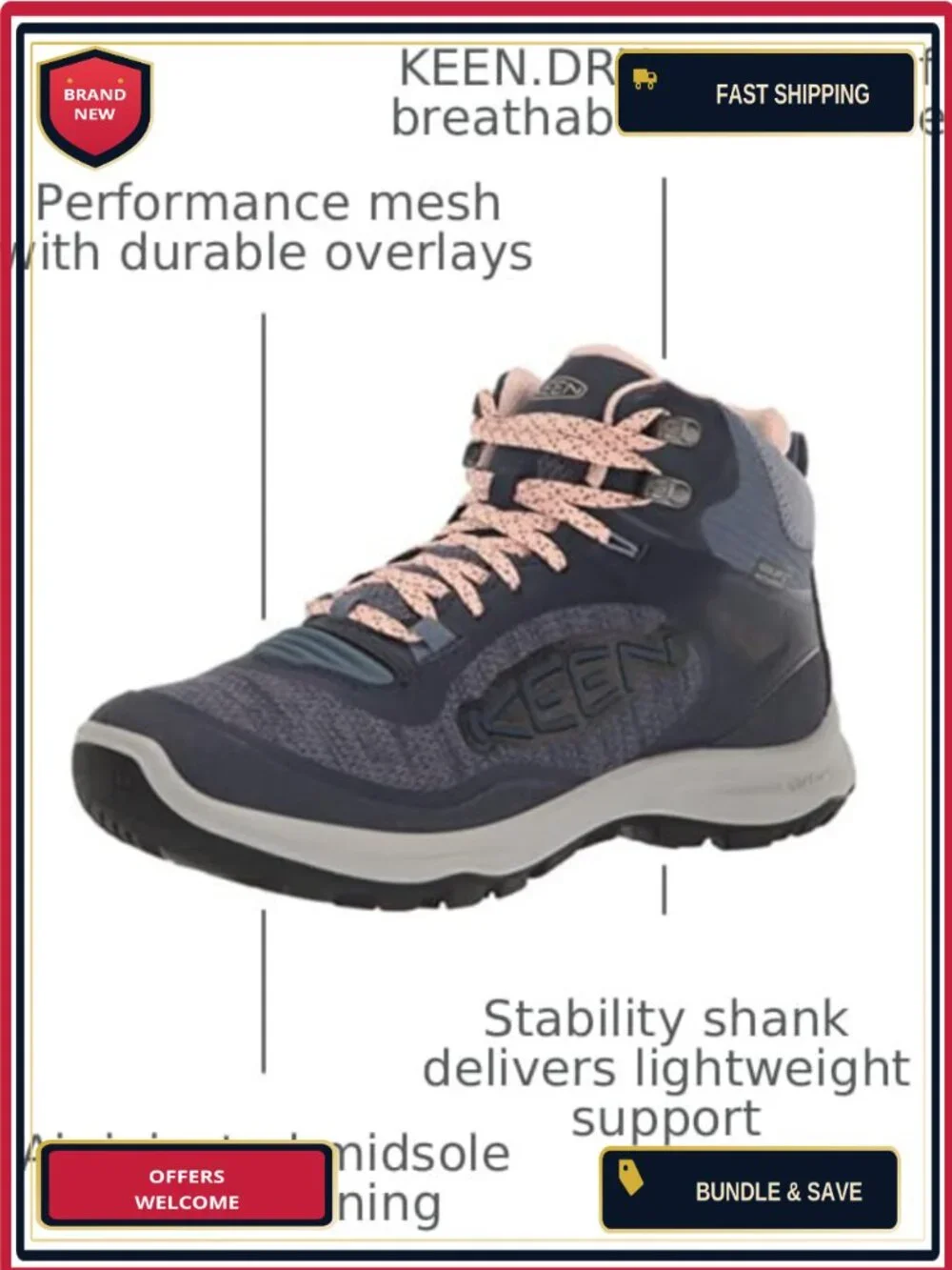 KEEN Hiking Boots Women's Waterproof Mid Ankle Lace Up Outdoor Comfort